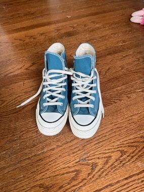 Converse Blue Canvas High-Top Sneakers with White Laces